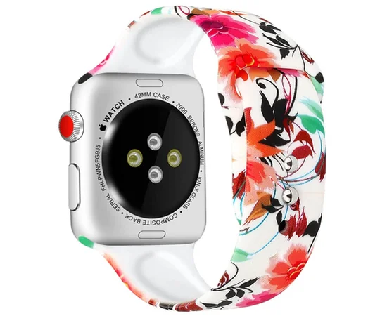 Силиконовый ремешок с рисунком&nbsp;для Apple watch 42mm / 44mm Белый / Цветы и листья
