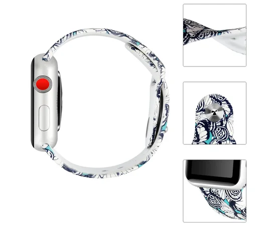 Силиконовый ремешок с рисунком&nbsp;для Apple watch 38mm / 40mm Синий/Бабочки