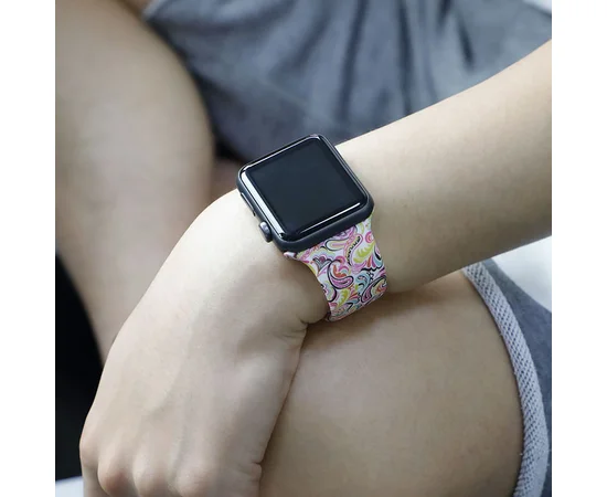 Силиконовый ремешок с рисунком&nbsp;для Apple watch 42mm / 44mm Разноцветный узор