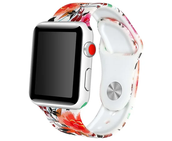 Силиконовый ремешок с рисунком&nbsp;для Apple watch 38mm / 40mm Белый / Цветы и листья