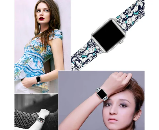 Силіконовий ремінець з малюнком для Apple watch 38mm / 40mm Синій / Метелики