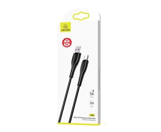 Дата кабель Usams US-SJ376 U38 Type-C 5A Fast Charging & Data Cable 1m Черный