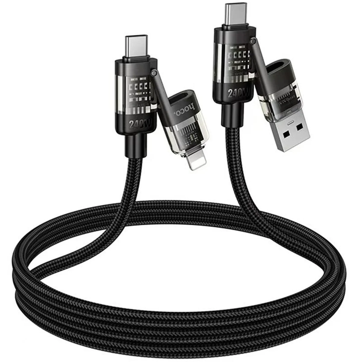 Дата кабель Hoco U151 Goldsmith 4in1 Type-C to USB/Type-C to Lightning 240W (1.2m) Black