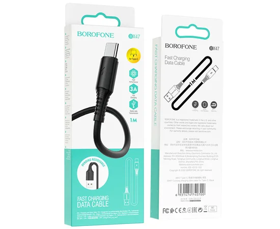 Дата кабель Borofone BX47 Coolway USB to Type-C (1m) Черный
