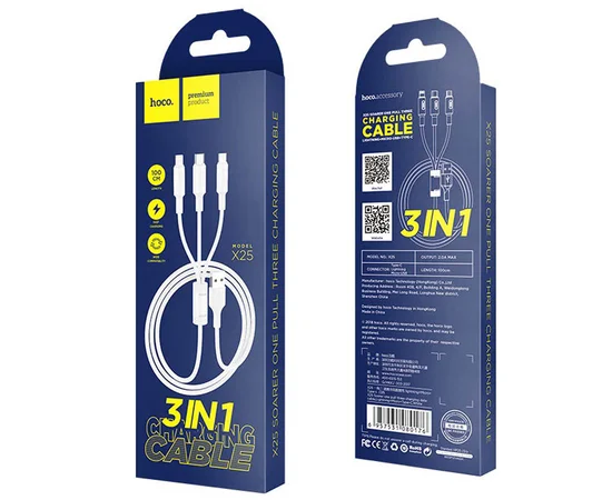 Дата кабель Hoco X25 "Soarer" 3in1 Lightning -MicroUSB-Type-C Белый