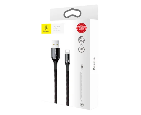 Дата кабель Baseus C-shaped (со световым индикатором) USB to Lightning 2.4A (1m) Черный