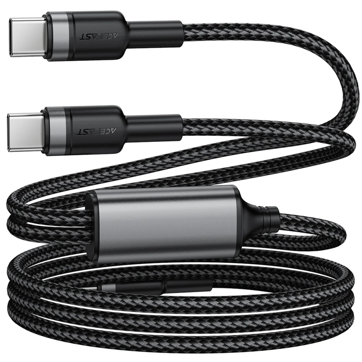Дата кабель Acefast C22-02 2in1 Type-C to Type-C/Type-C 100W (1.2m) Black