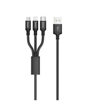 Дата кабель Hoco X14 Times Speed 3in1 (Lightning+Micro USB+Type-C) (1m) Черный