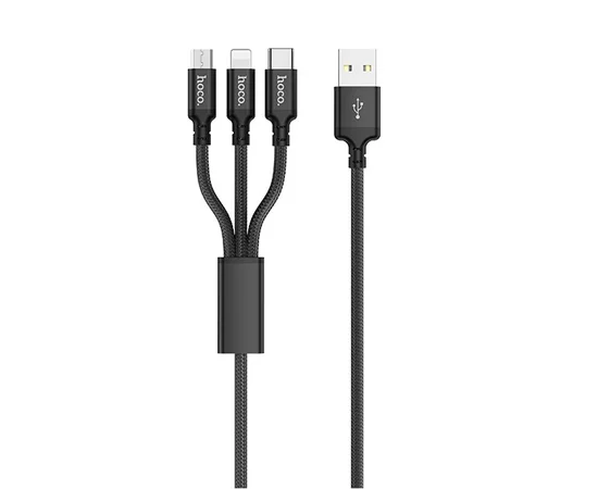 Дата кабель Hoco X14 Times Speed 3in1 (Lightning+Micro USB+Type-C) (1m) Черный