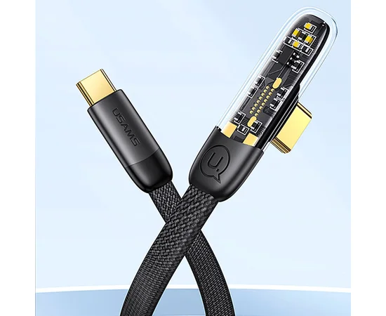 Дата кабель USAMS US-SJ584 Type-C to Type-C PD 100W Right-angle (1.2m) Black