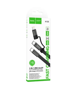 Дата кабель Hoco X125 Surplus 2in1 Type-C to Lightning/Type-C 60W (1m) Black