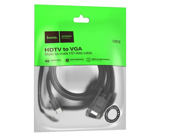 Дата кабель Hoco US12 HDTV male to VGA male HD (1m) Black