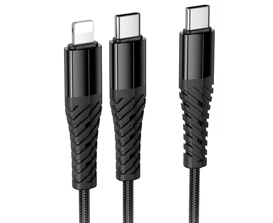 Дата кабель Hoco X123 Victory 2in1 Type-C to Lightning/Type-C 3A (1m) Black
