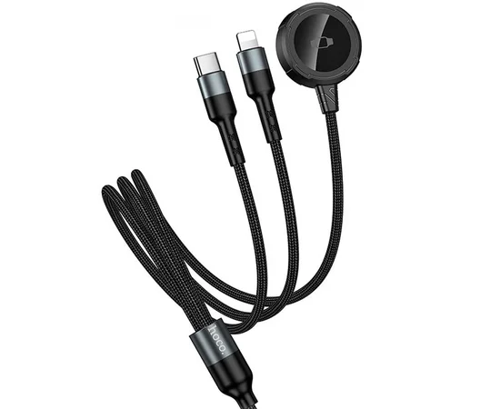 Дата кабель Hoco CW64 3in1 Type-C to iWatch/Lightning/Type-C 15W (1.2m) Black