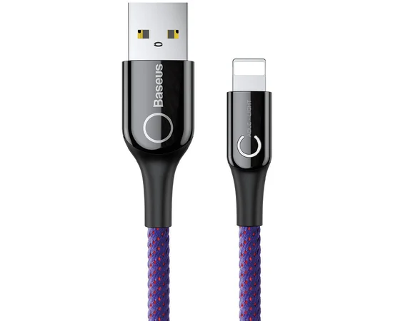 Дата кабель Baseus C-shaped (со световым индикатором) USB to Lightning 2.4A (1m) Фиолетовый