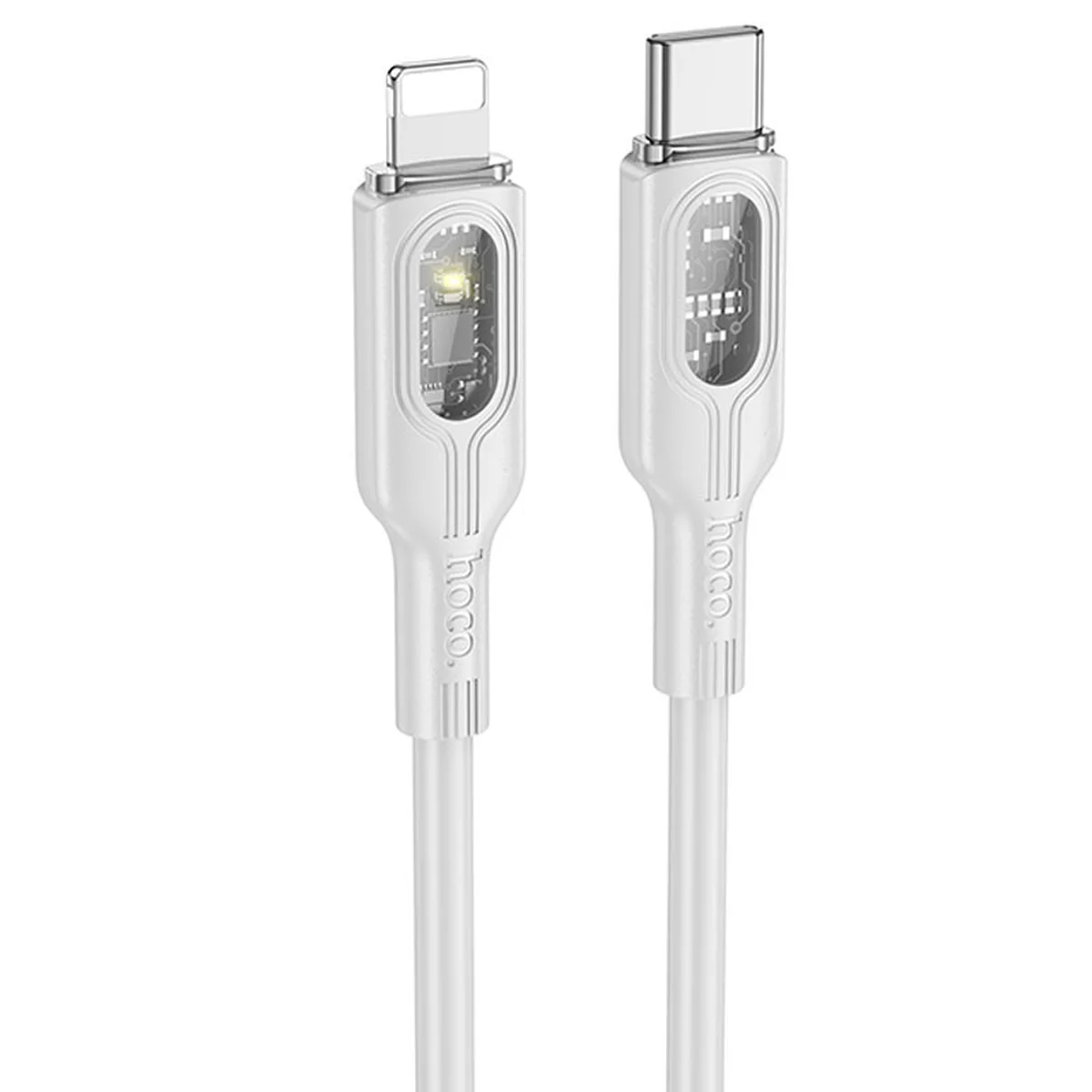 Дата кабель Hoco U120 Transparent explore intelligent power-off PD 27W Type-C to Lightning (1.2m) Gray