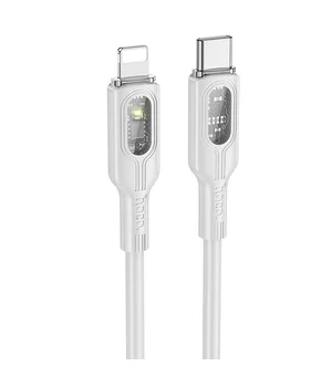 Дата кабель Hoco U120 Transparent explore intelligent power-off PD 27W Type-C to Lightning (1.2m) Gray