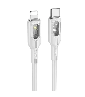 Дата кабель Hoco U120 Transparent explore intelligent power-off PD 27W Type-C to Lightning (1.2m) Gray