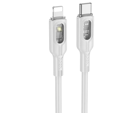 Дата кабель Hoco U120 Transparent explore intelligent power-off PD 27W Type-C to Lightning (1.2m) Gray