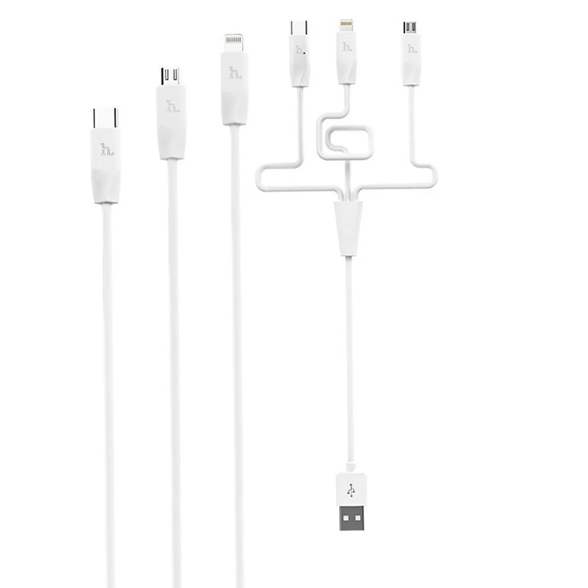 Дата кабель Hoco X1 Rapid 3in1 (Lightning+Micro USB+Type-C) (1m) Білий