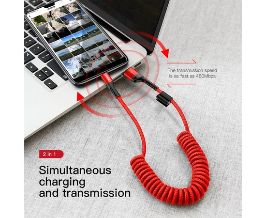 Дата кабель Baseus Fish Eye Spring Data Lightning Cable 2A (1m) Красный