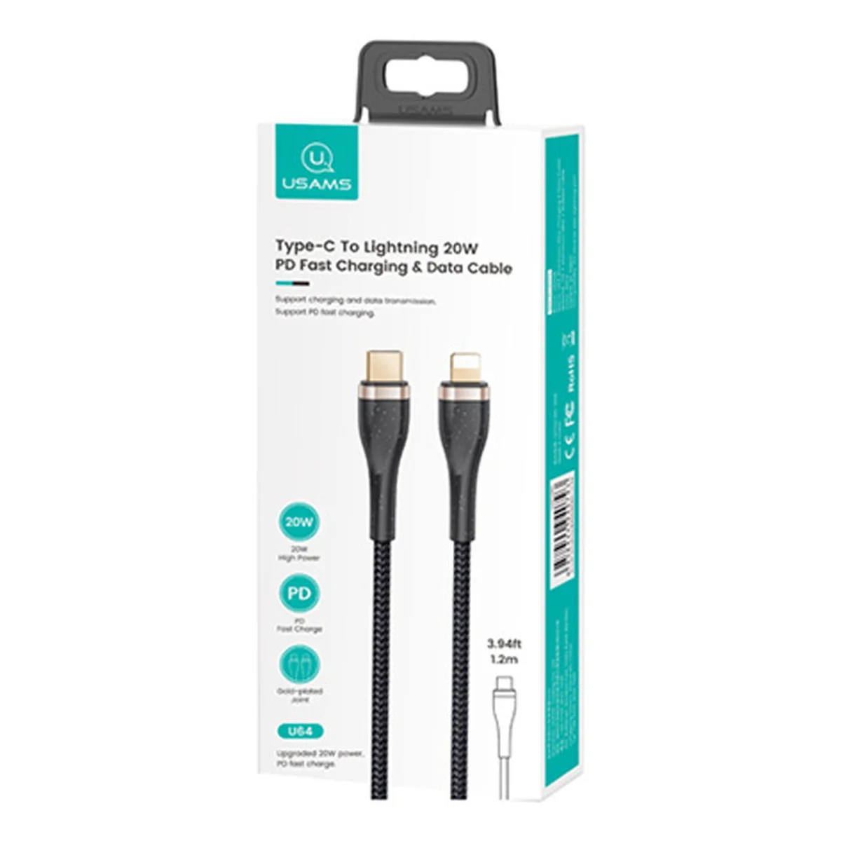 Дата кабель Usams US-SJ489 U64 Type-C To Lightning 20W PD (1.2m) Черный