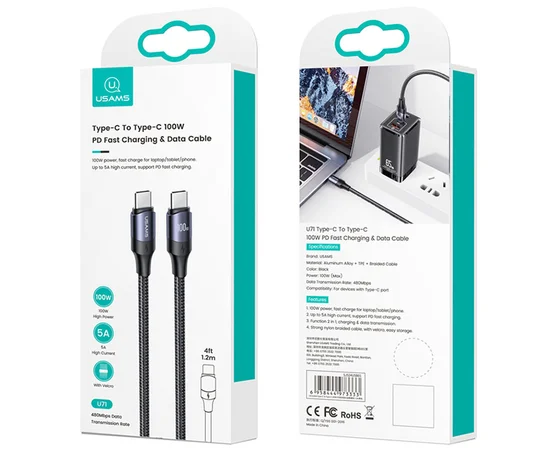 Дата кабель USAMS US-SJ524 U71 Type-C to Type-C PD 100W (1.2m) Black