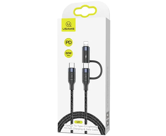 Дата кабель Usams US-SJ403 U31 60W Fast charging Type-C to Type-C / Lightning (1.2m) Черный