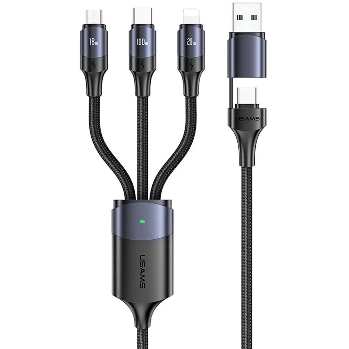 Дата кабель Usams US-SJ511 U71 Все в одному Алюмінієвий Alloy USB + Type-C для Triple Head 3in1 100W(1.2m) Black