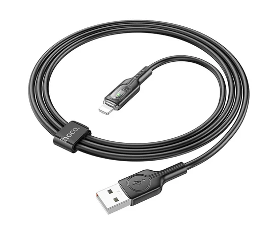 Дата кабель Hoco U120 Transparent explore intelligent power-off USB to Lightning (1.2m) Black