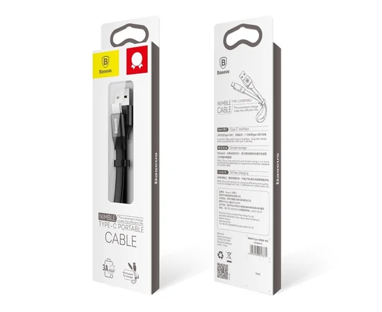 Дата кабель Baseus Nimble Portable USB to Type-C 3A (23см) (CATMBJ) Черный