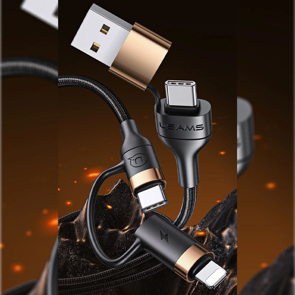 Дата кабель Usams US-SJ483 U62 USB + Type-C to Type-C + Lightning PD (1.2m) Черный