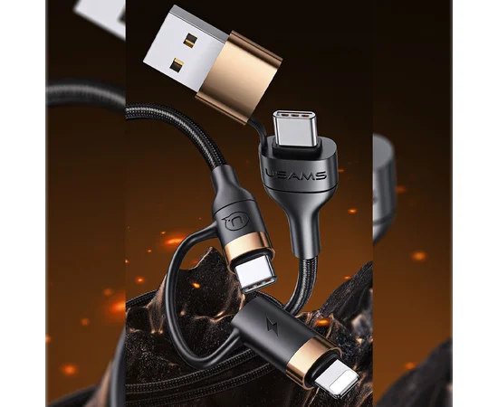 Дата кабель Usams US-SJ483 U62 USB + Type-C to Type-C + Lightning PD (1.2m) Черный
