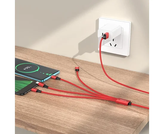 Дата кабель Borofone BX72 USB to 3in1 (1m) Красный