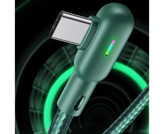 Дата кабель USAMS US-SJ457U57 Type-C Dual Right-angle Cable With Colorful Light (1.2m) Зеленый