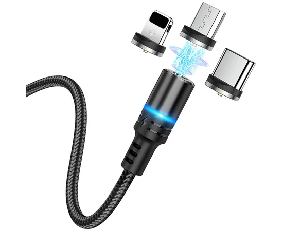 Дата кабель Hoco DU42 Magnetic 3in1 Lightning-microUSB-Type-C (1m) Черный