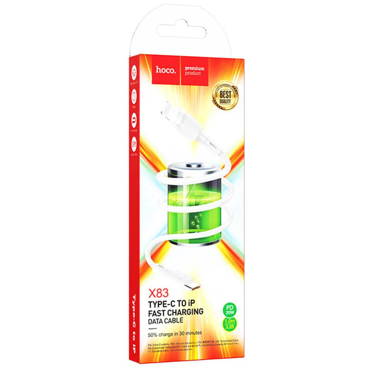 Дата кабель Hoco X83 Victory PD 20W Type-C to Lightning (1m) White