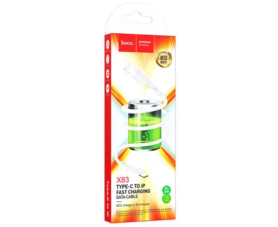 Дата кабель Hoco X83 Victory PD 20W Type-C to Lightning (1m) White