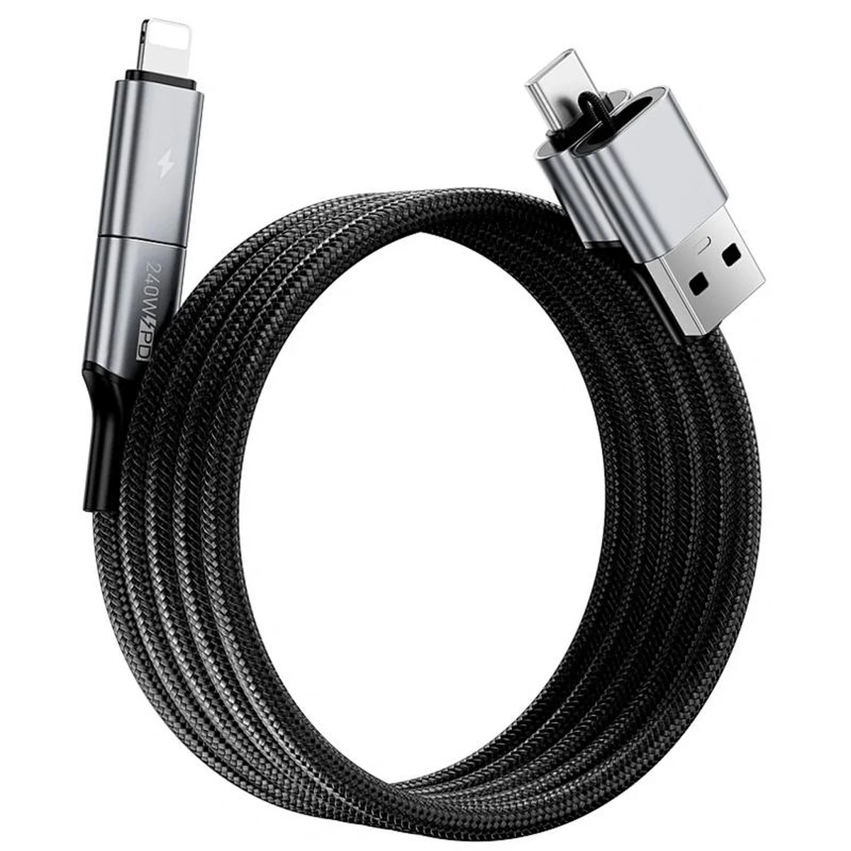 Дата кабель WIWU Wi-C085 Raptor Pro 2in2 USB-A + USB-C/Type-C to Lightning (1m) Black