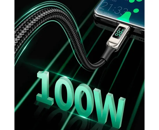 Дата кабель Acefast C6-03 USB-C to USB-C 100W zinc alloy digital display braided (1m) Silver