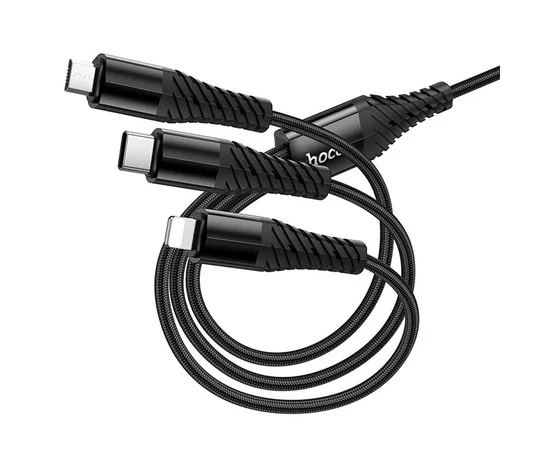 Дата кабель Hoco X123 Victory 3in1 Type-C to Lightning/Type-C/MicroUSB 3A (1m) Black