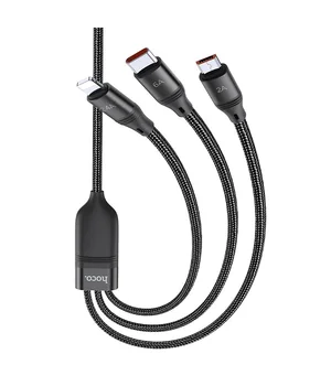 Дата кабель Hoco U104 Ultra 6A 3in1 Lightning -MicroUSB-Type-C (1.2m) Черный