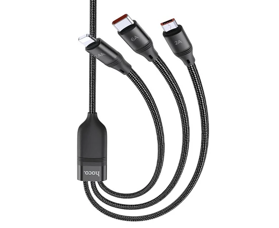 Дата кабель Hoco U104 Ultra 6A 3in1 Lightning -MicroUSB-Type-C (1.2m) Черный
