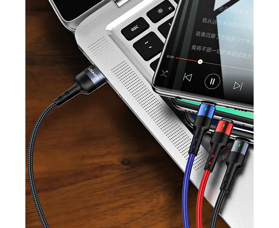 Дата кабель Usams US-SJ410 U26 3in1 USB to Combo 2A (0.35m) Черный