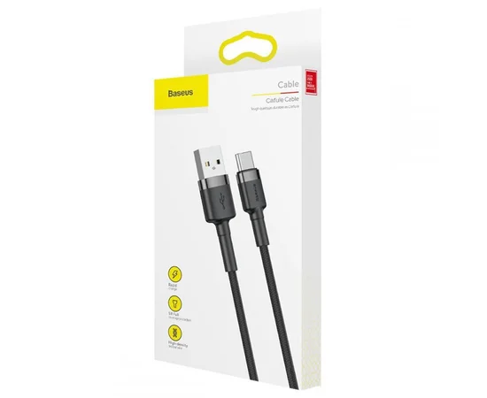 Дата кабель Baseus Cafule Type-C Cable 3A (1m) Черный / Серый