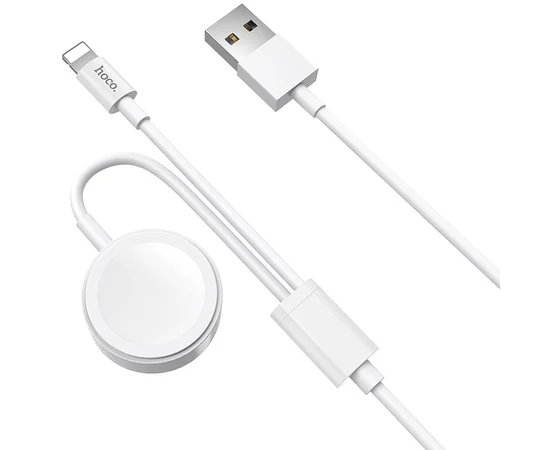 Дата кабель Hoco U69 2in1 lightning + зарядное устройство для Apple Watch (1.2М) Белый
