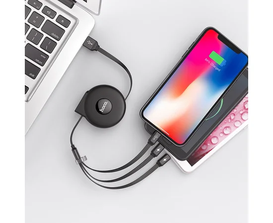 Дата кабель Hoco U50 3in1 Lightning-microUSB-Type-C (1m) Черный