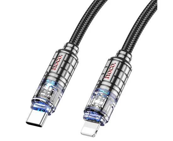 Дата кабель Hoco U122 Lantern Transparent Discovery Edition Type-C to Lightning Black