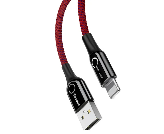Дата кабель Baseus C-shaped (со световым индикатором) USB to Lightning 2.4A (1m) Красный