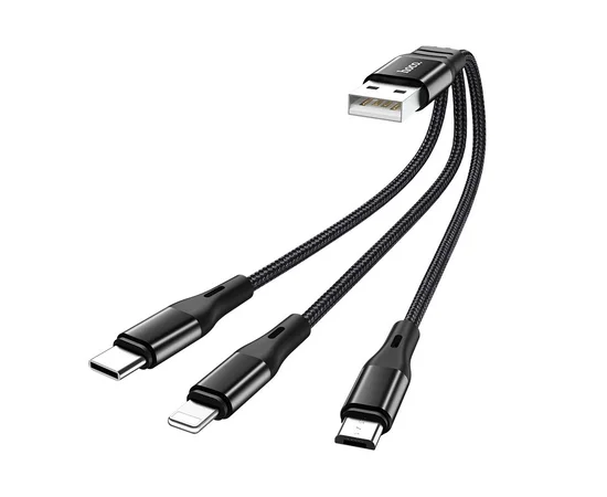 Дата кабель Hoco X47 "Harbor" 3in1 lightning-microUSB-Type-C (1m) Черный
